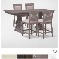 Charthouse Counter-Height Extendable Dining Table and 4 Upholstered Stools