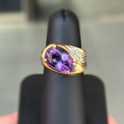 Jewelry 10k solid yellow gold purpurite stone natural diamond 3.1CTW ring size 6.25