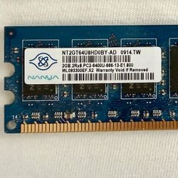 Nanya 2GB DDR2-800MHz (PC2-6400U) 240-pin DIMM desktop module NT2GT64U8HD0BY-AD