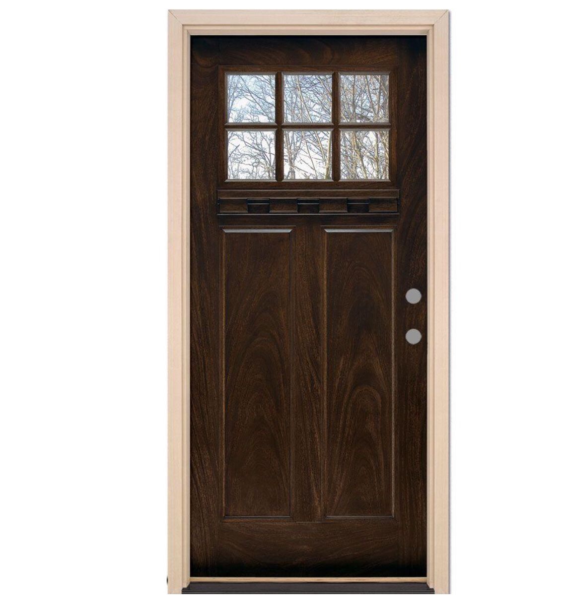 Feather River Doors 37.5 in. x 81.625 in. 6 Lite Craftsman Stained Chestnut Mahogany Left-Hand Inswing Fiberglass Prehung Front Door
