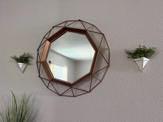 Round Geometric Metal Frame Wall Mirror