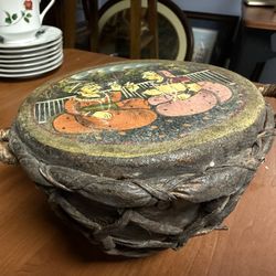 Nagara, traditional Indian drum, decorative vintage or antique piece with hand-painted scene