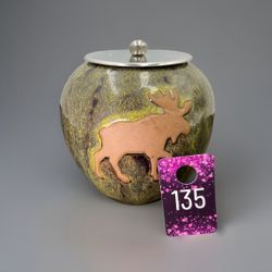 Art Pottery Tabletop  Fire Pot Gel Burner With Flowers Insert,3 pc. Set Moose