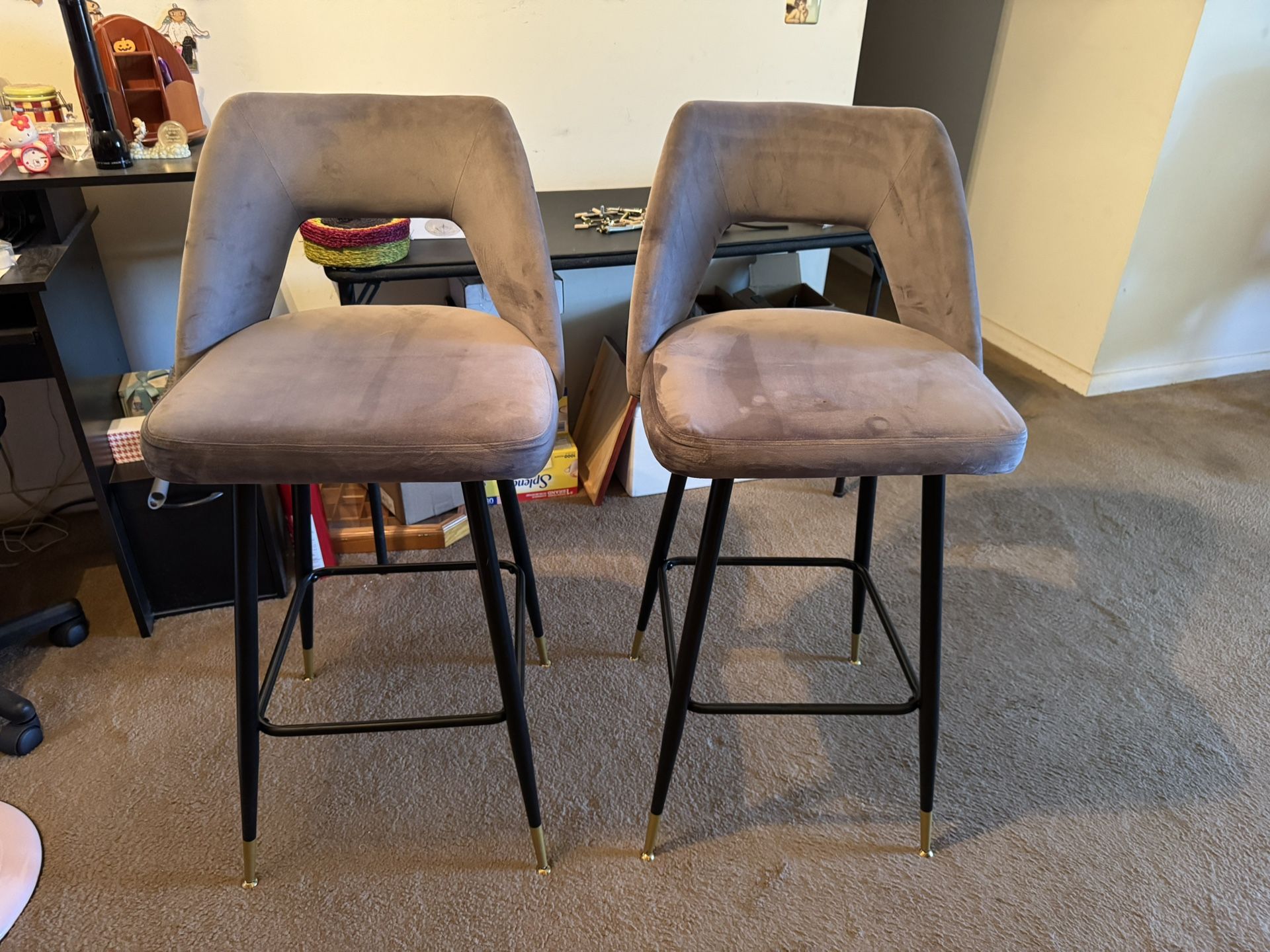 2- STYLECRAFT Gray Microfiber Counter Height Stationary Bar Stools