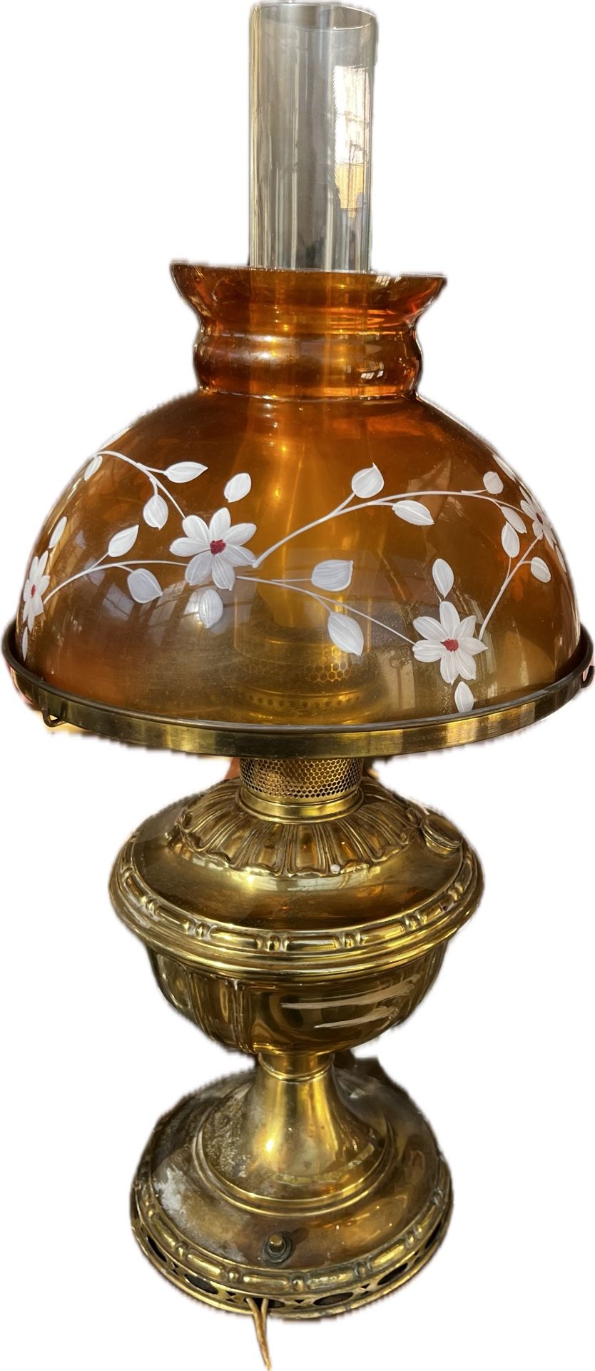 Vintage Or Antique Brass Oil Lamp Converted To Electric Lamp 