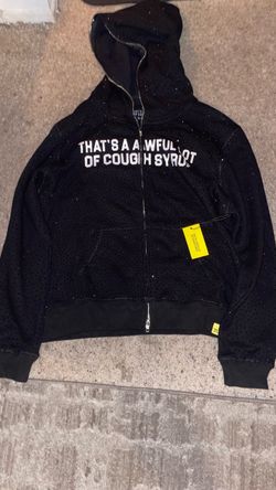 That’s A Awful Lot of Cough Syrup Rhinestone Zip-Up Hoodie – Black (Size L)