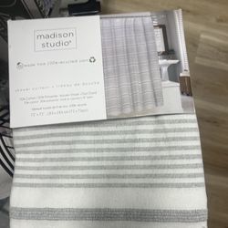 *BOTH* Fabric Shower Curtain And Toilet Paper Holder/Storage Basket