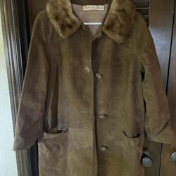 50’s Vintage Suede Coat Mink Collar