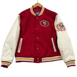Size L NFL San Francisco 49ers Varsity Jacket Men’s Tan Red ULTRA GAME New