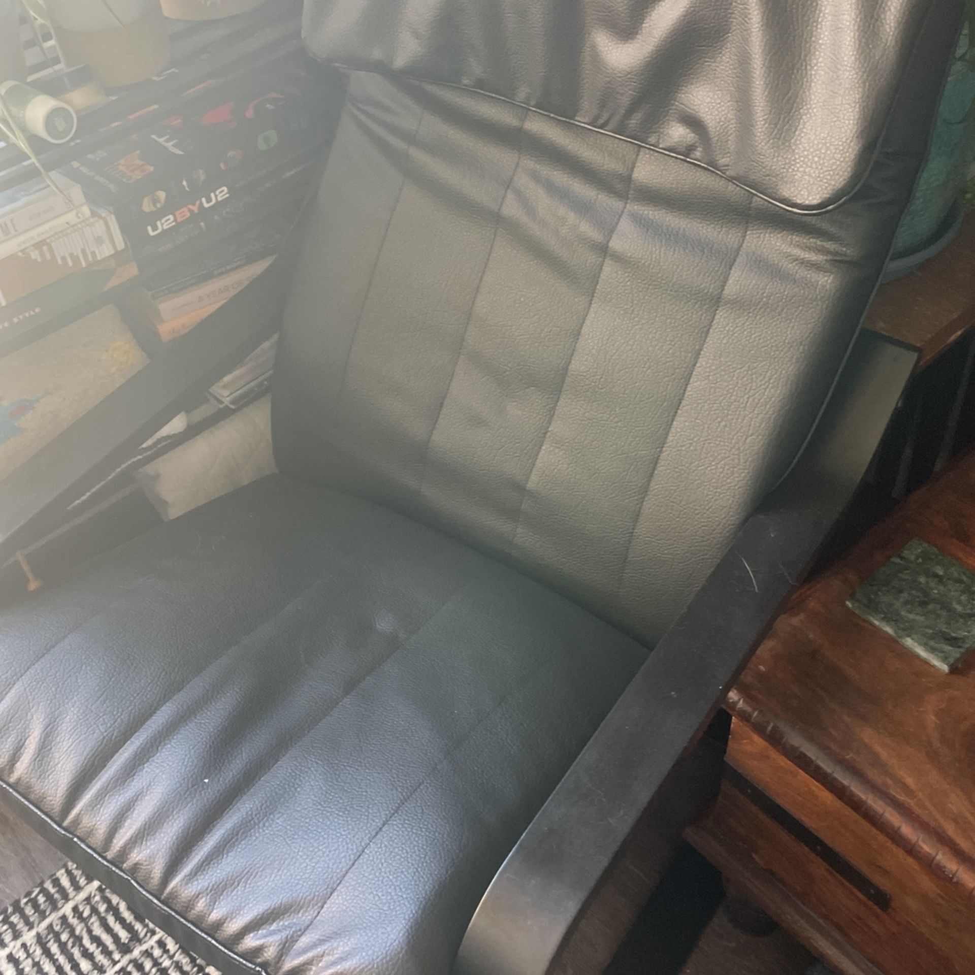 IKEA POANG Chair Dark Black Brown Wood Leather Foam Core Down Cushion