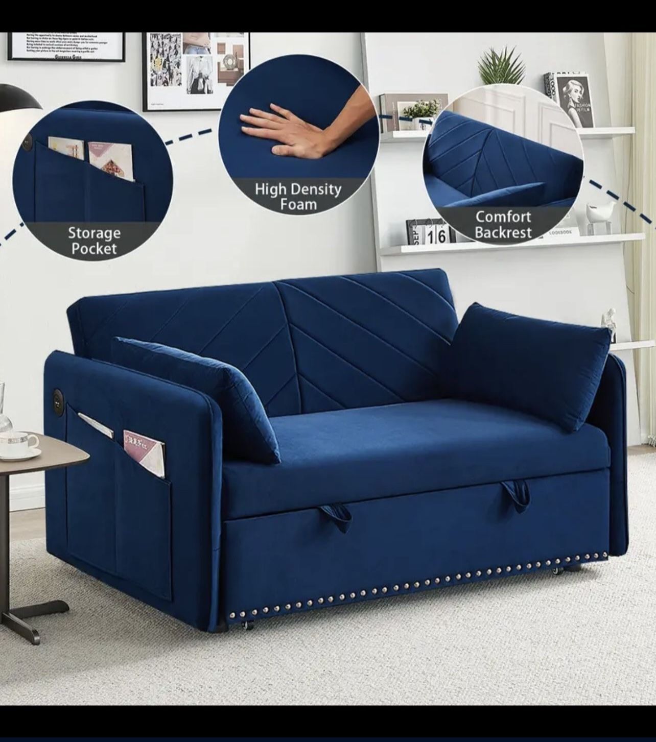 Sofa Bed 3 In 1 Adjustable Sofa Bed Blue Color