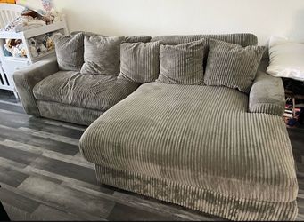 Gray Corduroy Sectional Sofa with Chaise