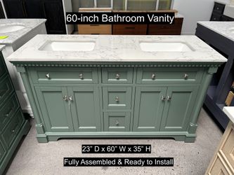 60" Bathroom Vanity with Engineered Marble Countertop & Solid Wood & Plywood Cabinet  # 3528