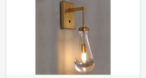 Set of 2- HuisMier Raindrop Wall Sconces, Brushed Brass Glass Wall Sconce with On Off Switch, Modern