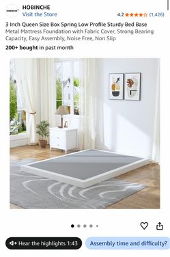 Hobinche 3 Inch Queen Size Box Spring Low Profile Metal Mattress Foundation
