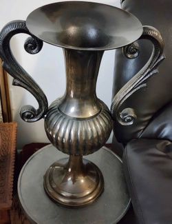 Heavy cast metal decorative vase