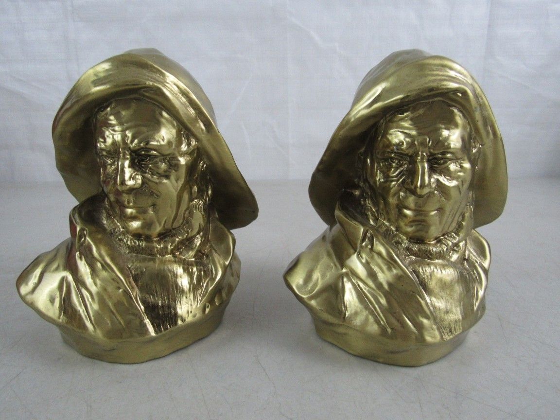 Vtg Nautical P.M Craftsman Brass/Metal “Old Salt” Fisherman Bookends

