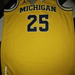 Jordan Michigan Wolverines #25 College Basketball Jersey Yellow/Navy