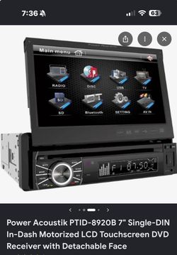 Power Acoustik PTID-8920B 7" Single-DIN In-Dash Motorized LCD Touchscreen DVD Receiver with Detachable Face