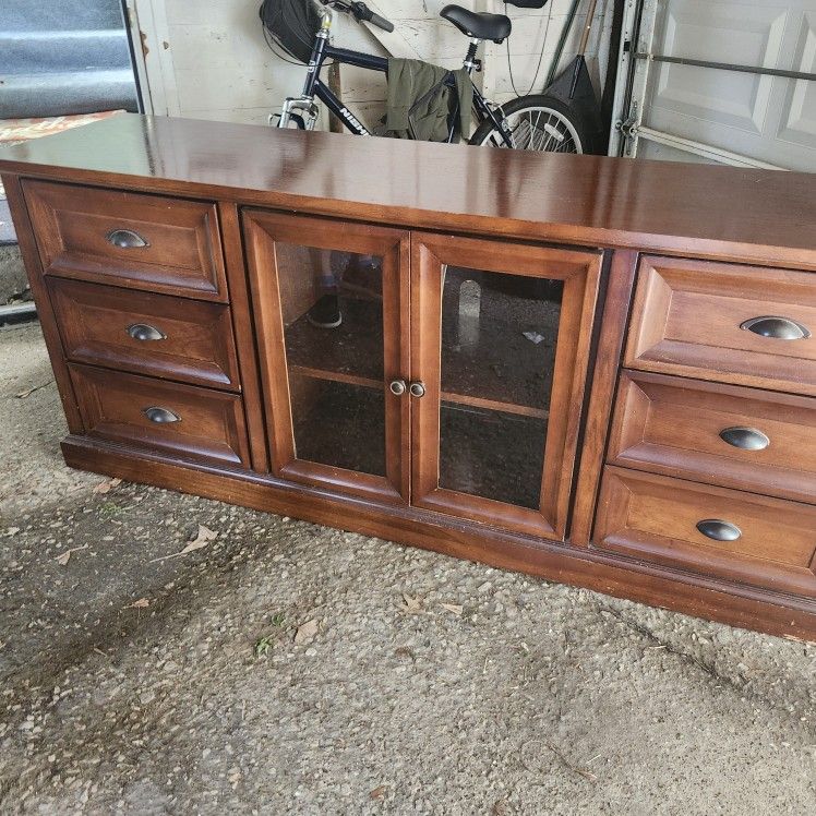 Solid Wood TV Stand / Credenza – 71" Wide, Glass Doors, Heavy-Duty Storage