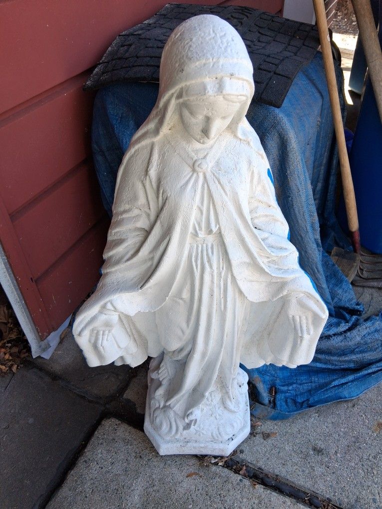 Vintage Concrete Virgin Mother Mary 34" Tall Statue