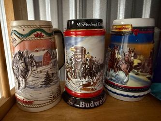 Vintage 1990s Budweiser Holiday Beer Stein Lot w/ Clydesdale Hitch Horses