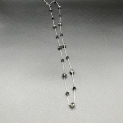Silver And Black Beaded Long Link Necklace 