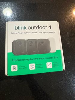 Blink Outdoor 4 – Wireless smart security camera, two-year battery life, 1080p HD day and infrared night live view, two-way talk. Sync Module Core inc
