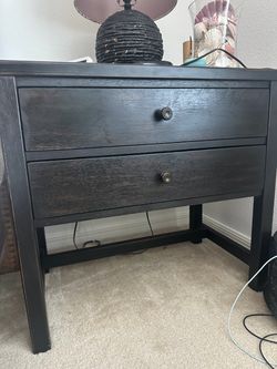 Black Wood 2-Drawer Nightstand