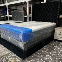 Black Velvet Bed Frame 6FT Headboard CLEARANCE KING $299