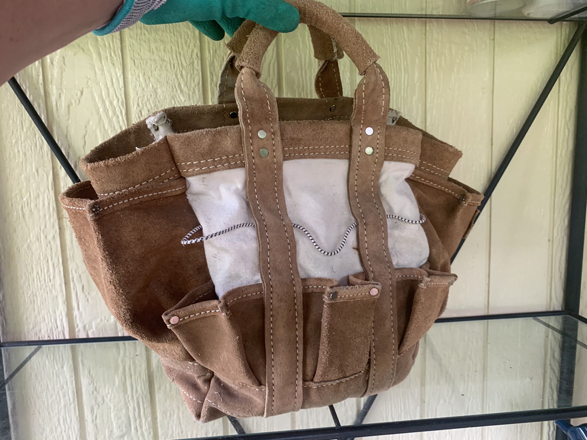 Leather & canvas garden tote