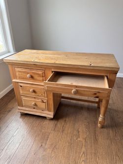 Solid Knotty Pine Writing Desk, 4 Drawers, Rustic Farmhouse Style