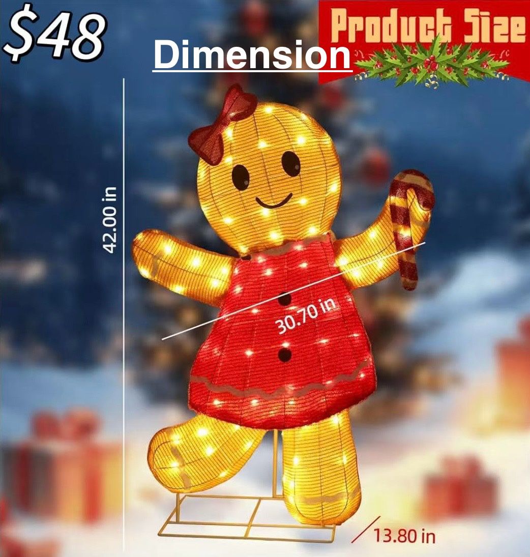 😀 42"H 3D Lighted Gingerbread Girl Outdoor Christmas Decorations 48In Light Up LED Gingerbread Decor Weather-Resistant Christmas Decor Outdoor