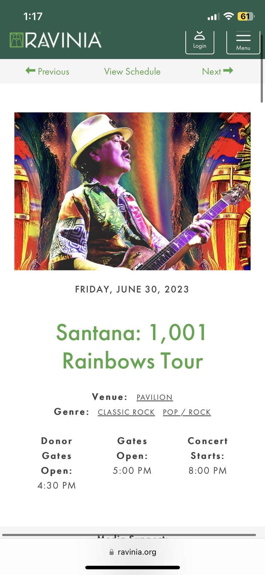 Santana Concert At Ravinia FRIDAY NIGHT SOLD OUT (6 Available GA LAWNS )