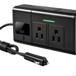 200W Car Power Inverter for Tesla Model Y/Juniper/3/S/X 16V Compatible Dual DC 12V to 110V AC Outlet Adapter 30W USB-C &18W USB Fast Car Converter wit