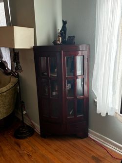 Dark Cherry Wood Corner Display Cabinet