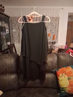 Elegant Black Cold-Shoulder Layers Cocktail Dress with Rhinestone Trim. Size M.
