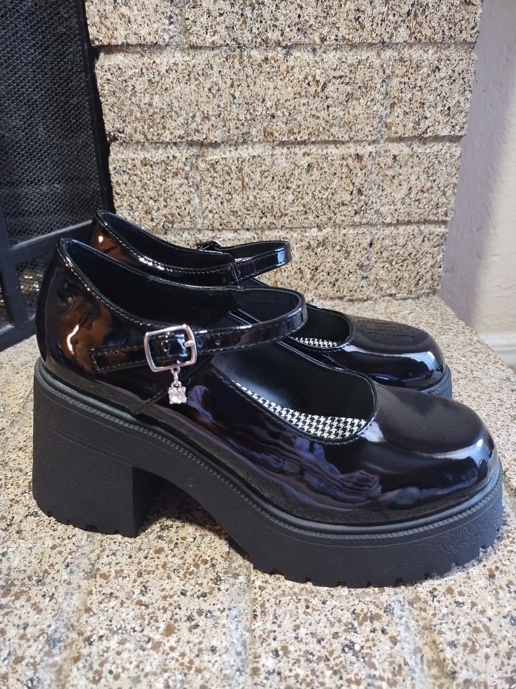 Soda Shoes Faux Patent Leather Mary Jane Platform Lug Sole Goth Dark Academia Women 7.5