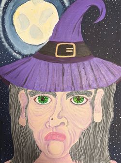 Original Acrylic Witch Portrait Painting on Canvas