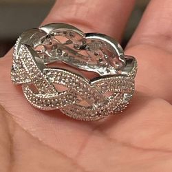 14k White Gold .90CTW Diamond Woven Braid Eternity  Band 