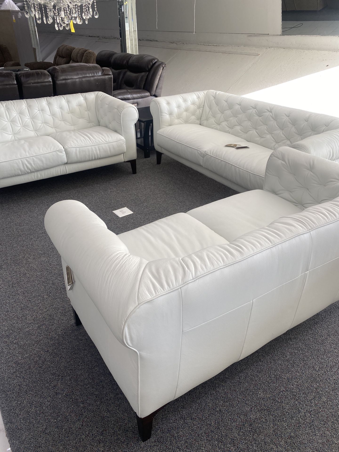 White Real Leather Sofa And Loveseat