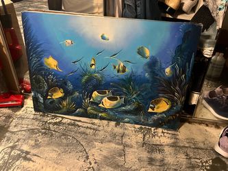 2 Ocean Underwater Scene Canvas Painting Diptych