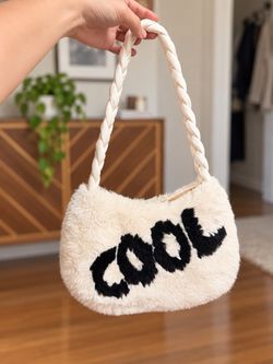Cream Fuzzy Shoulder Bag Black COOL Graphic Y2K