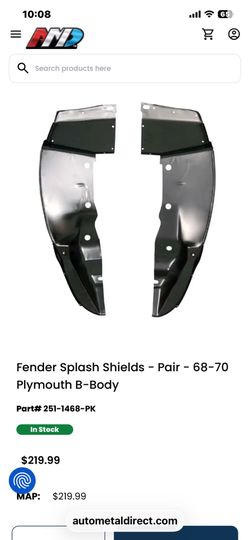 Fender Splash Shield Fits 1968-70 Dodge Plymouth Charger B-Body