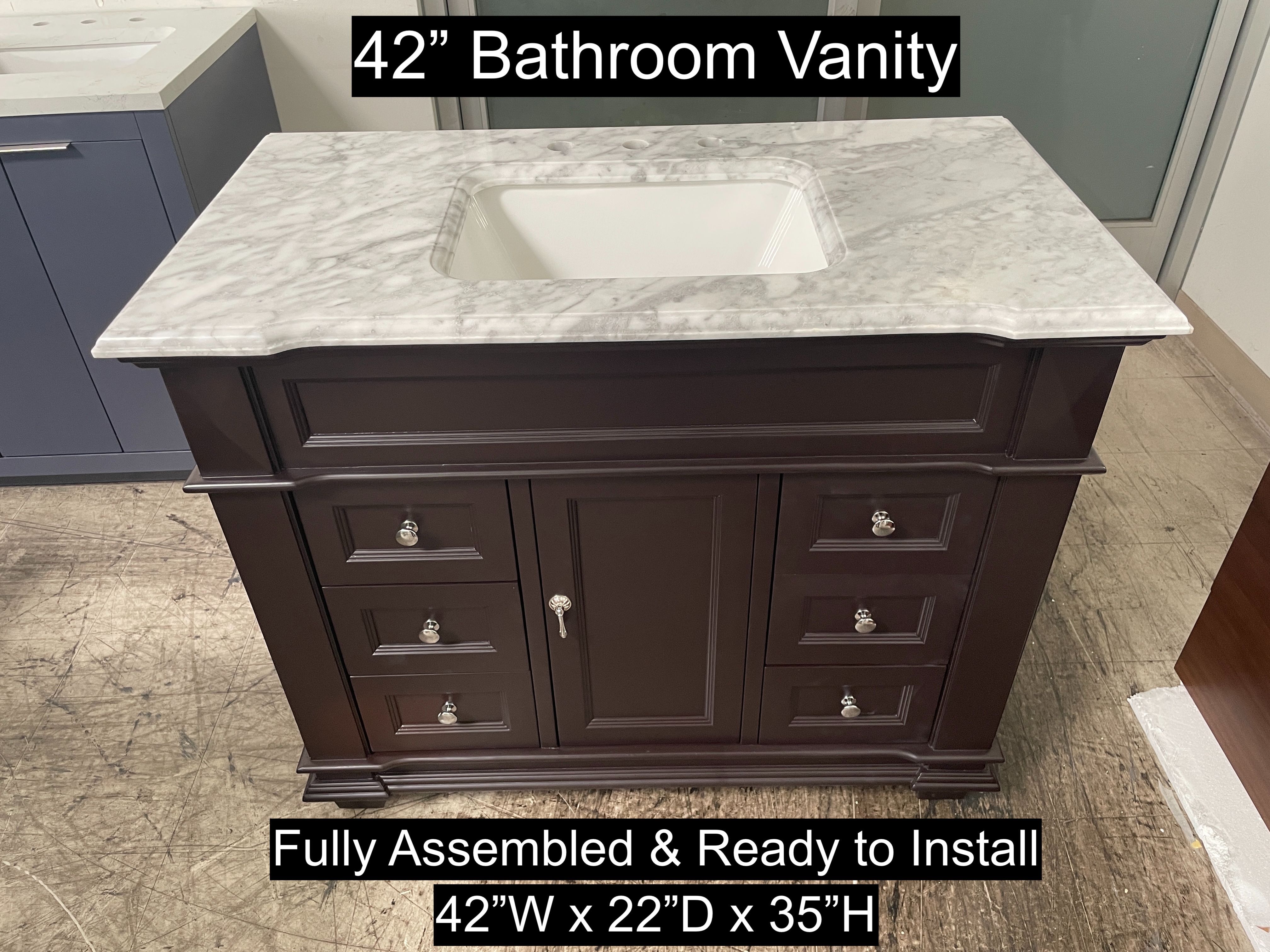 42" Bathroom Vanity with Carrara Marble Countertop & Solid Wood & Plywood Cabinet #3435