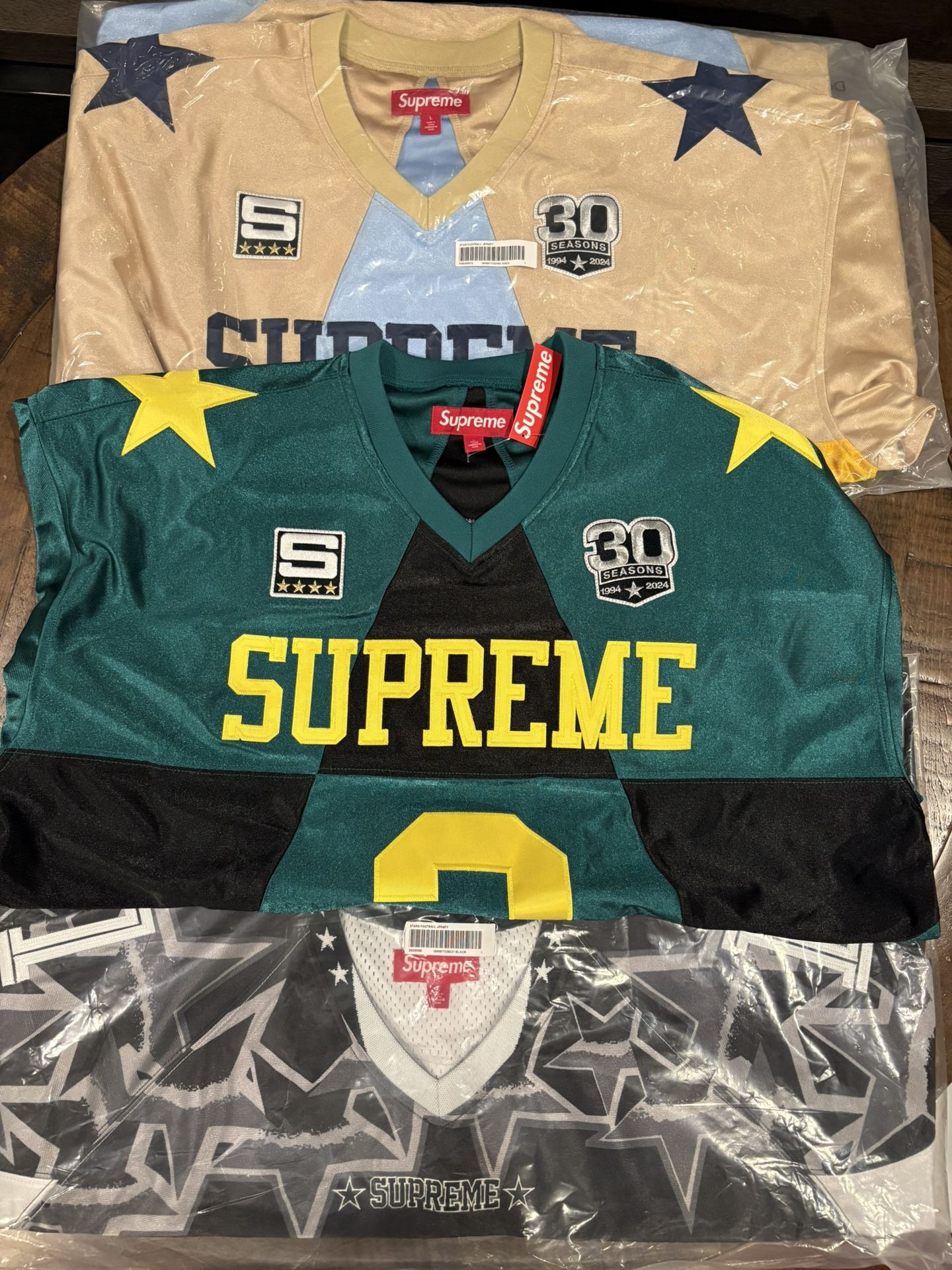 Supreme Stars Football Jersey Green, Gold, Black, Red Sizes M & L