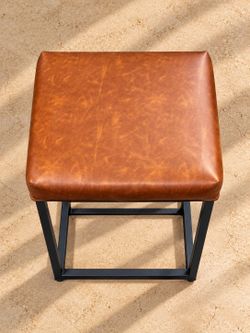 Set of 2 Brown Faux Leather Counter Stools – Like New