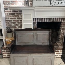 Refinished Antique Heavy Made in India Custom Made Handcrafted Bench / Storage Chest / Entryway Bench