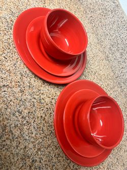 Red Ceramic Dinnerware Set (2 Place Settings / 6 Pieces)