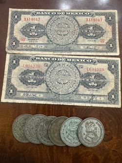 Vintage Mexican Banknotes and Coins Lot